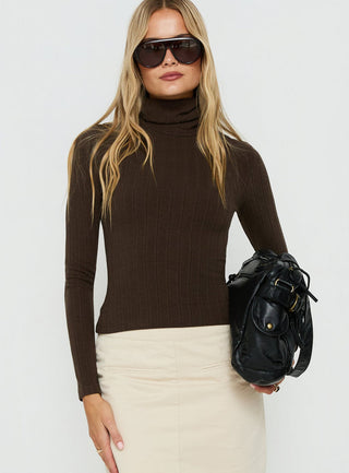 Enisa High Neck Long Sleeve Top Brown