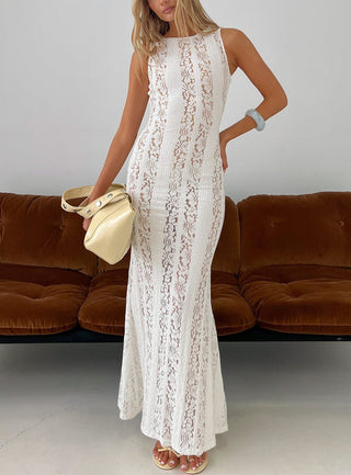 Laurenza Sheer Lace Maxi Dress Off White