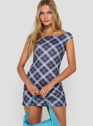 Cheirosa Off Shoulder Romper Blue Check