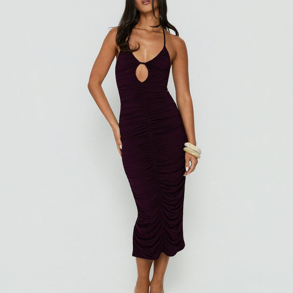Gracie Halter Neck Midi Dress Plum