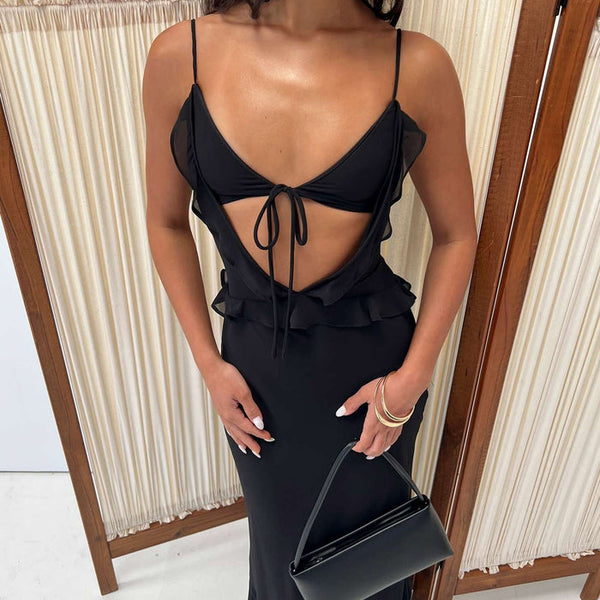 Isamia Frill Cutout Maxi Dress Black