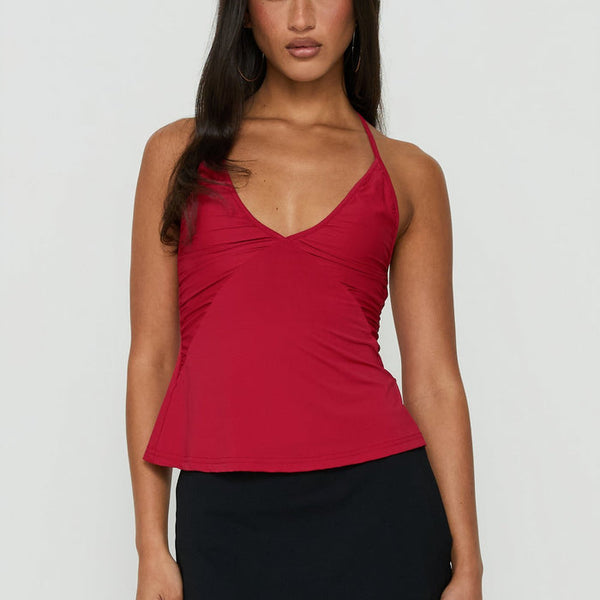 Adalinn Cross Back Ruched Top Red