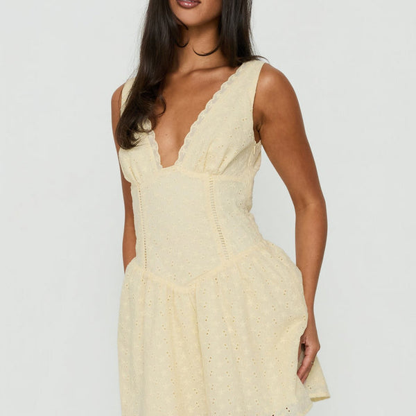Thinking Bout You Lace Trim Sleeveless Mini Dress Butter