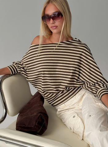 Keyes 34 Sleeve Off Shoulder Top Multi Stripe