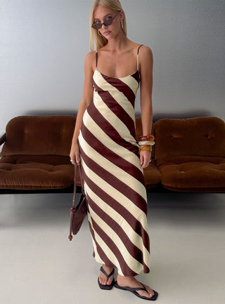 Rhodie Scoop Maxi Dress Brown  Cream Stripe