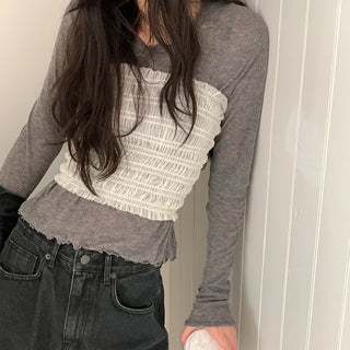 Elastic Shirring Layered Tube Top Bustier