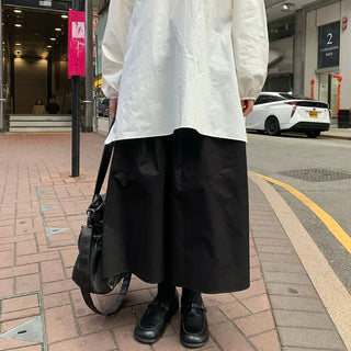Cotton A-line shirred long skirt