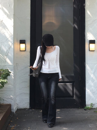 Washed bootcut denim pants
