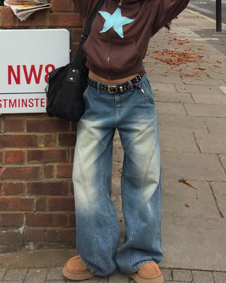 (ORIGINAL) Double Unique Seam Wide Denim Pants