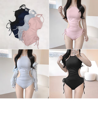 [With built-in cups] Halter neck monokini