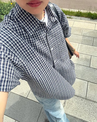 Seersucker check short-sleeved shirt
