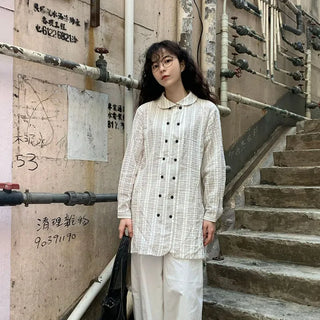 Round collar double-button long shirt