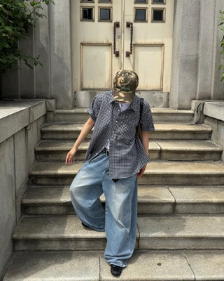 Seersucker check short-sleeved shirt