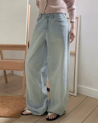 Light wide denim pants