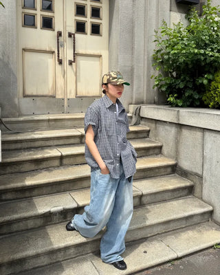 Seersucker check short-sleeved shirt