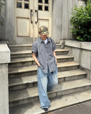 Seersucker check short-sleeved shirt