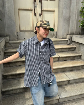 Seersucker check short-sleeved shirt