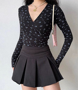 cross v-neck strap floral top