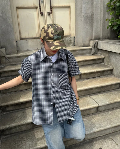 Seersucker check short-sleeved shirt