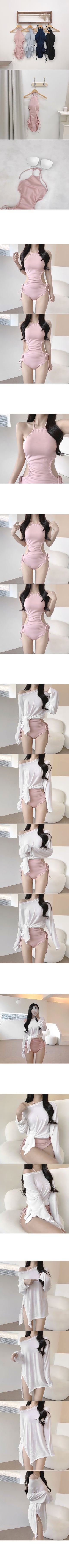 [With built-in cups] Halter neck monokini