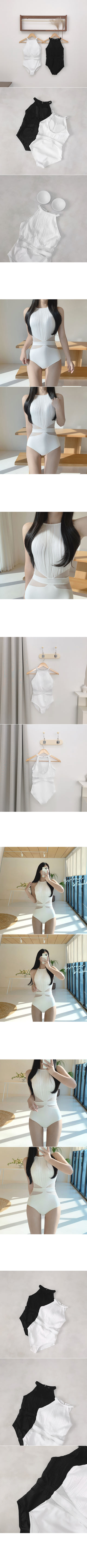 [With built-in cups] Halter neck sheer monokini