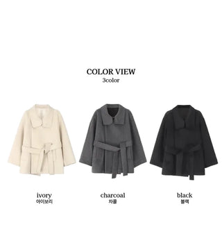 HIGH NECK BELTED HALF COAT (3color)