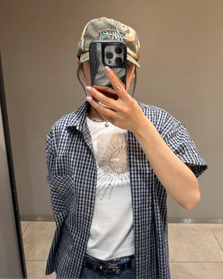 Seersucker check short-sleeved shirt