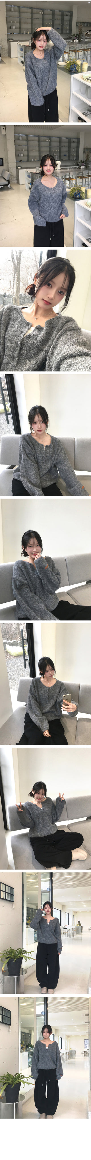 Wool blend Henley neck knit