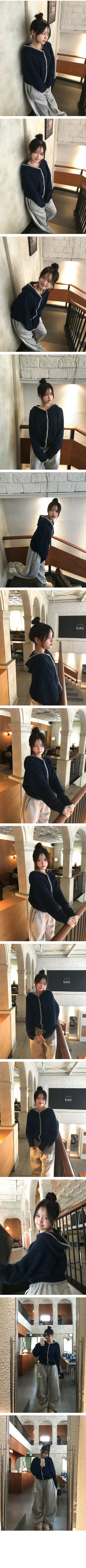 Two-tone hooded cardigan