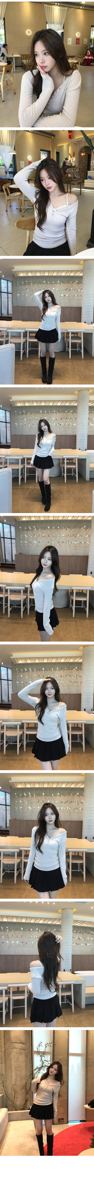 Wool Blend Button Rib Slim File Knit T-Shirt