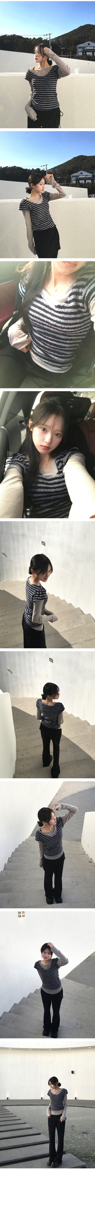 Boa U-neck short-sleeved knit
