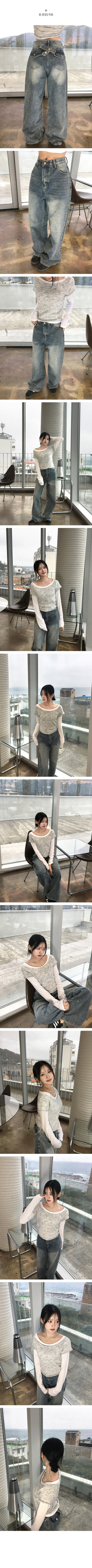 Back-belt washed wide-leg pants