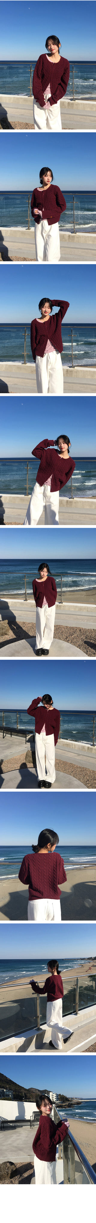 Cable knit long-sleeved cardigan