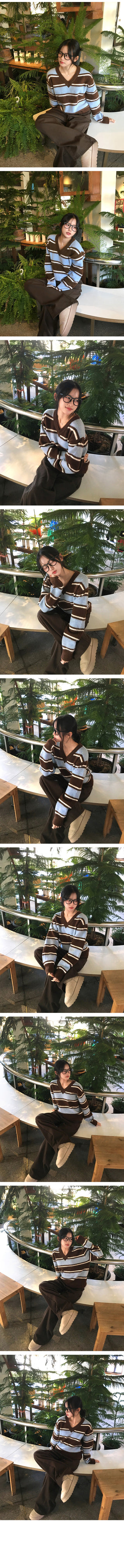 Wool blend V-neck striped knit