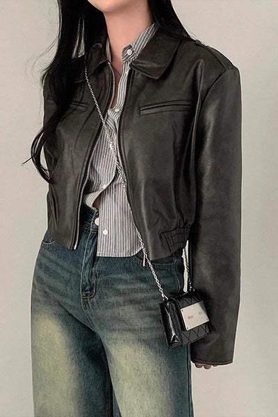 High-end PU leather lapel Jacket