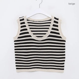 Striped perforated knit vest