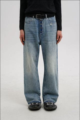 [MASONPRINCE] Distressed High-Waist Denim Jeans