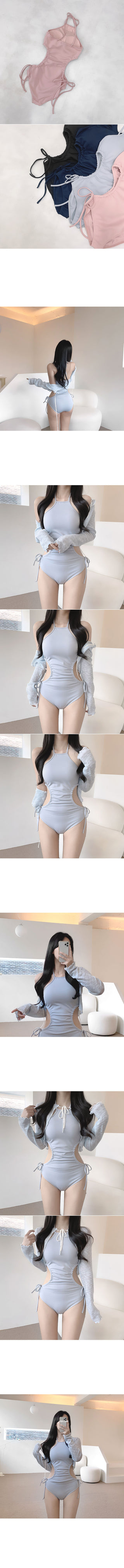 [With built-in cups] Halter neck monokini