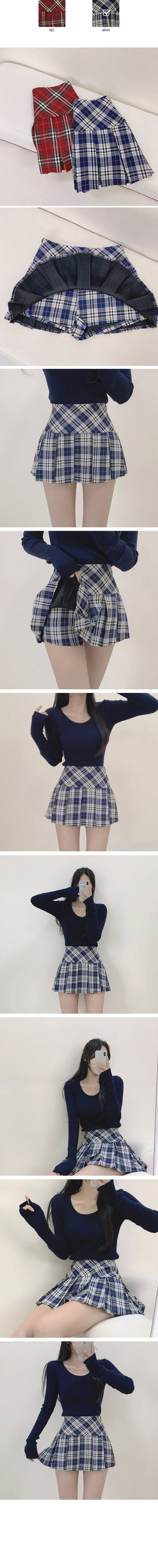 Checked pleated mini skirt