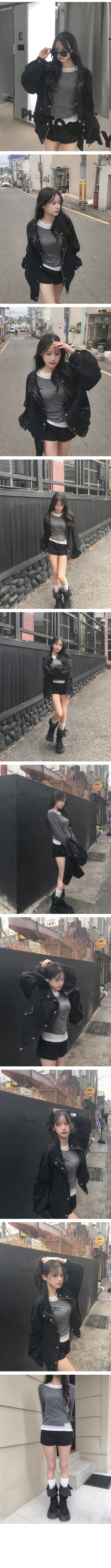 Two-tone layered long-sleeve T-shirt