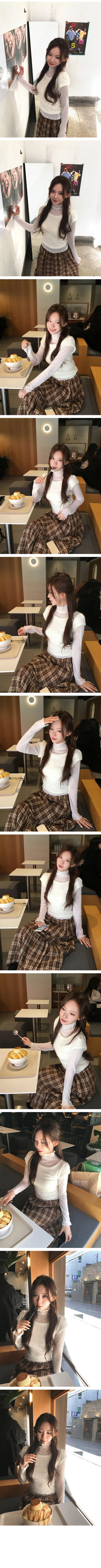 Checked frill flared long skirt
