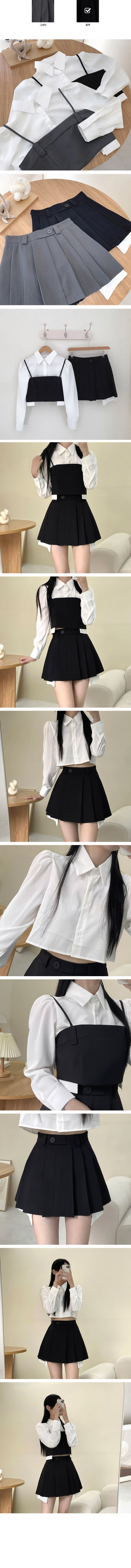 [SET] Puff blouse, bustier, and pleated skirt set