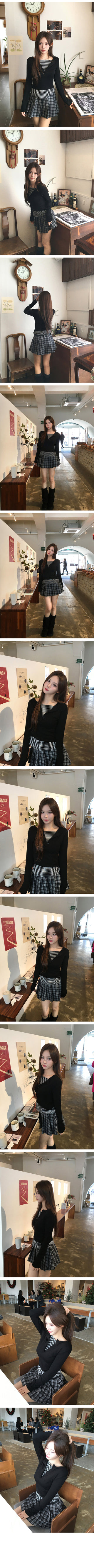 Belted check pleated mini skirt