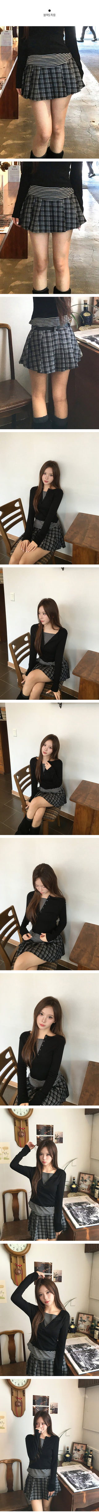 Belted check pleated mini skirt