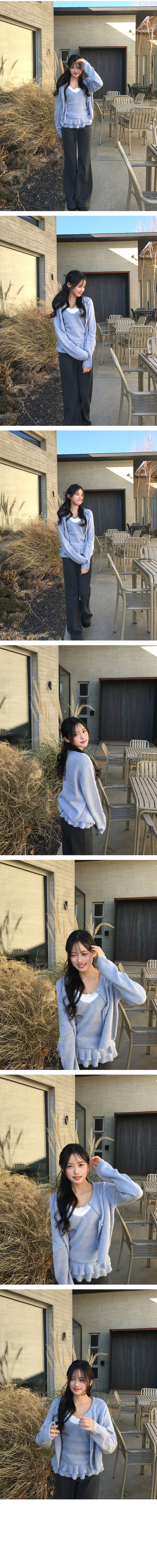 (Set) Frill Camisole & Knit Cardigan