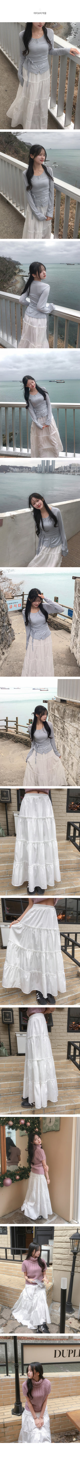 Frilled flared long skirt