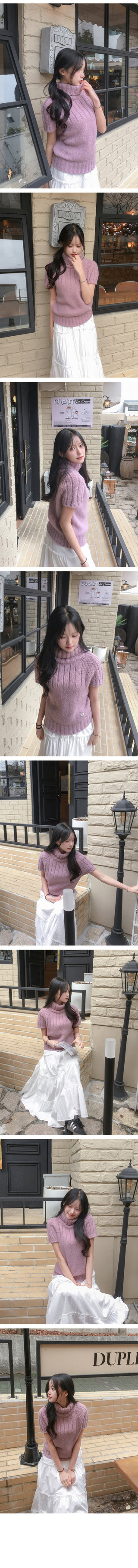 Wool blend heart-point short-sleeved knit