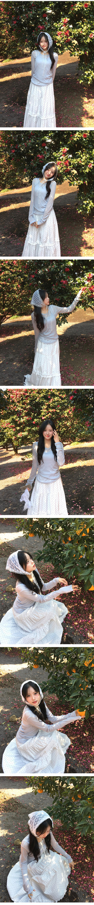Polka Dot Frill Flare Long Skirt