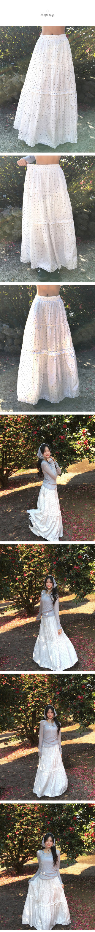 Polka Dot Frill Flare Long Skirt