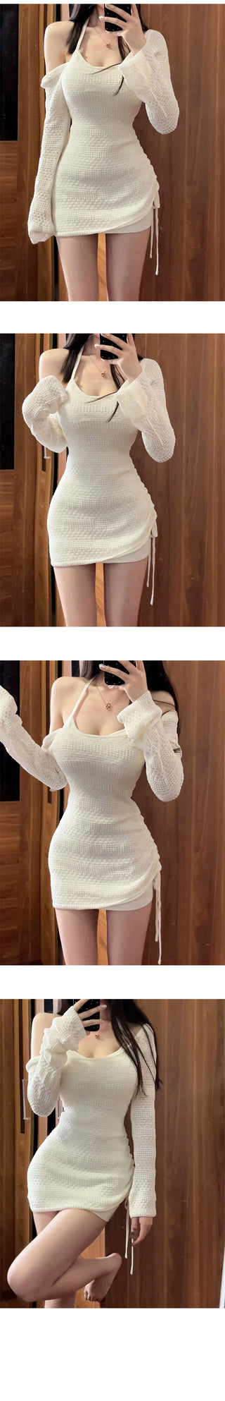 Perforated Shirring Knit Dress